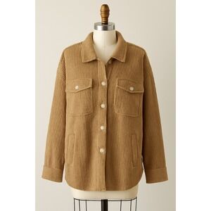 Thread & Supply Relaxed Fit Camel‎ Corded Texture Shacket Women Medium Button Up